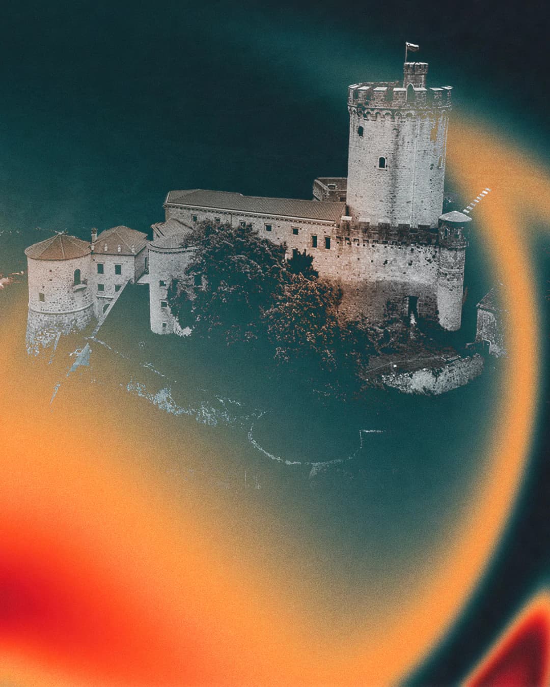 Grafično obdelana vizualna atmosfera projekta Nekje